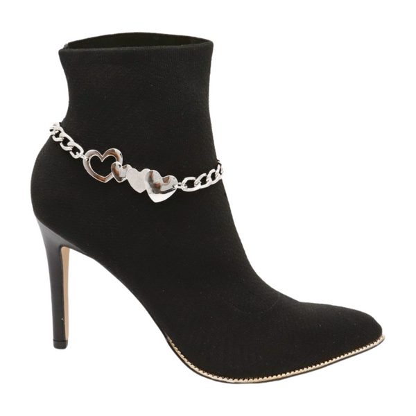 Brand New Women Silver Metal Chain Boot Bracelet Shoe Heart Love Charm