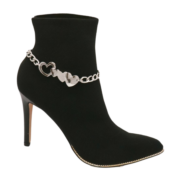 Brand New Women Silver Metal Chain Boot Bracelet Shoe Heart Love Charm