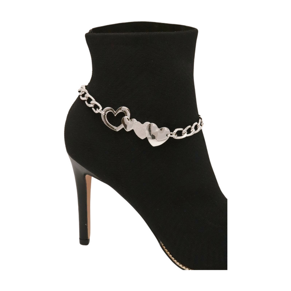 Brand New Women Silver Metal Chain Boot Bracelet Shoe Heart Love Charm