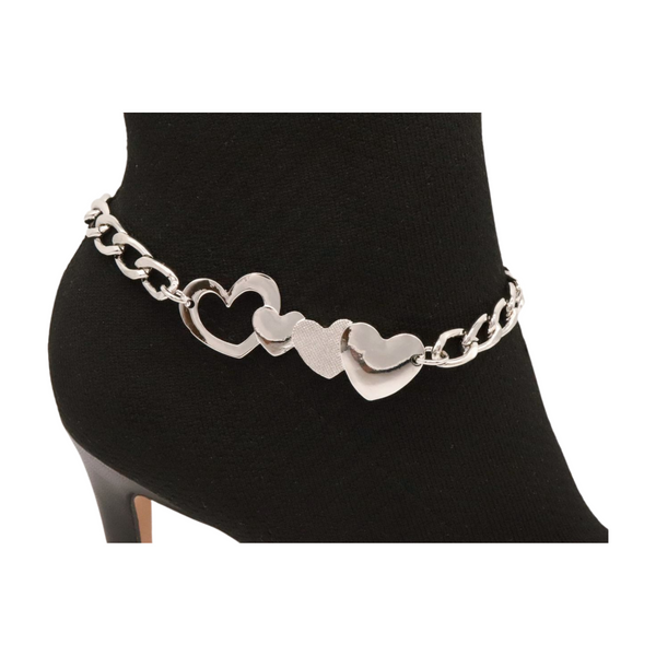 Brand New Women Silver Metal Chain Boot Bracelet Shoe Heart Love Charm