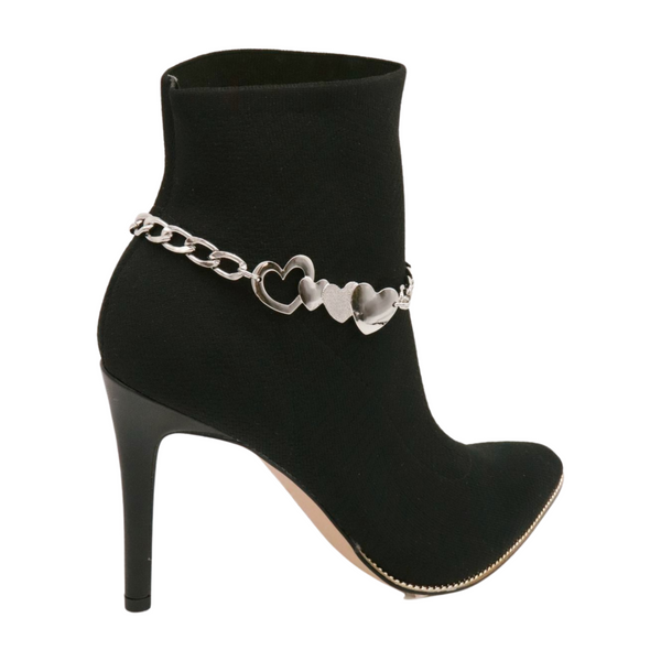 Brand New Women Silver Metal Chain Boot Bracelet Shoe Heart Love Charm