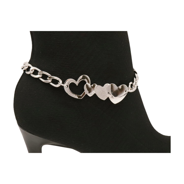 Brand New Women Silver Metal Chain Boot Bracelet Shoe Heart Love Charm