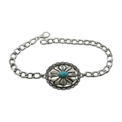 Brand New Women 2PCS Silver Metal Boot Chain Bracelet Shoe Anklet Oval Flower Charm Turquoise Blue Bead Set Fashion Jewelry - A PAIR     BC12