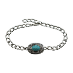 Brand New Women 2PCS Silver Metal Boot Chain Bracelet Shoe Anklet Concho Turquoise Bead Blue Charm Set Fashion Jewelry - A PAIR     BC15