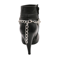 Brand New Women 2PCS Silver Metal Boot Chain Bracelet Shoe Anklet Double Sided Charm Set Fashion Jewelry - A PAIR     BC24