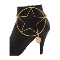 Brand New Women 2PCS Gold Metal Boot Chain Bracelet Shoe Anklet Big Bling Red Bow Tie Charm Set Fashion Jewelry - A PAIR     BC43