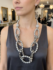 Brand New Women Grey Pearl Look Necklace With Rhinestone And Crystal Beads -   WN53
