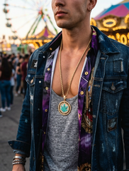 Brand New Men Gold Metal Chain Fashion Necklace Long Streetwear Marijuana Weed Charm -  M5