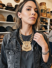 Brand New Women Gold Chunky Chain Necklace Women Large Badge Shield Pendant Statement Jewelry -   WN47