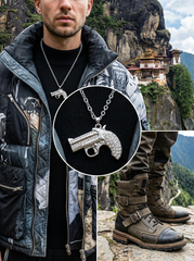 Brand New Men Silver Metal Fashion Necklace Bling Gun Charm Pendant      M1