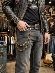 Brand New Men’s Double Strand Gold Jean Chain, 20 In 24 In Wallet Chain Key Holder, Vintage Rock Biker Trucker Denim Accessory  M26
