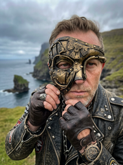Brand New adult steampunk half face mask metallic gold black masquerade costume mask, industrial cosplay accessory, gothic festival face mask  M13
