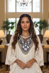Brand New Black Lace Bib Necklace for Women, Zebra Bead Sequin Statement Jewelry with Long Adjustable Satin Ties, 20-35 Inch, WN64 (Copy)