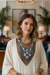 Brand New Black Lace Bib Necklace for Women, Zebra Bead Sequin Statement Jewelry with Long Adjustable Satin Ties, 20-35 Inch, WN64 (Copy)