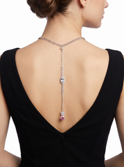 Brand New Silver Tone Rhinestone Back Pendant Attachment Pink Flower WN79