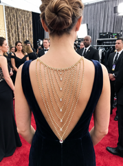 Gold Tone Rhinestone Waterfall Back Necklace, Open Back Wedding Dress Jewelry, Layered Bridal Back Chain, Clear Teardrop Drop WN80