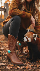 Brand New Women Gold Metal Chain Boot Bracelet Shoe Turquoise Blue Bead Charm Southwestern SET BC113