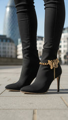 Brand New Women Western 2 Boot Black Metal Chain Wrap Around Shoe Bracelets Wave Charm SET BC120