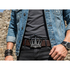 NEW Men Bling Black Metal Belt Buckle Streetwear Fashion King Crown Hip Hop Street