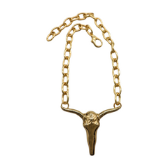 Brand New Women 2PCS Gold Metal Boot Chain Bracelet Shoe Anklet Long Horn Bull Charm Set Texas Cow Fashion Jewelry - A PAIR     BC33