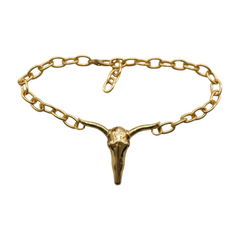 Brand New Women 2PCS Gold Metal Boot Chain Bracelet Shoe Anklet Long Horn Bull Charm Set Texas Cow Fashion Jewelry - A PAIR     BC33
