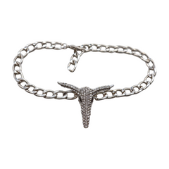 Brand New Women 2PCS Silver Metal Boot Chain Bracelet Shoe Anklet Bling Long Horn Bull Charm Set Texas Cow Fashion Jewelry - A PAIR     BC34