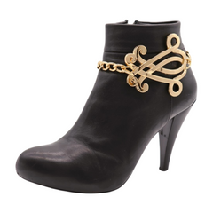 Brand New Women 2PCS Gold Metal Boot Chain Bracelet Shoe Anklet Scroll Fish Charm Set Fashion Jewelry Concho - A PAIR     BC20