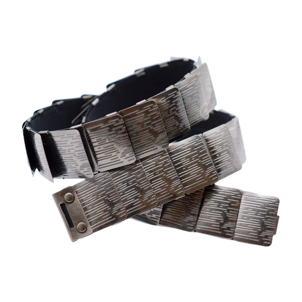 Brand New Women Pewter Black Color Metal Elastic Waistband Skinny Belt Size S M