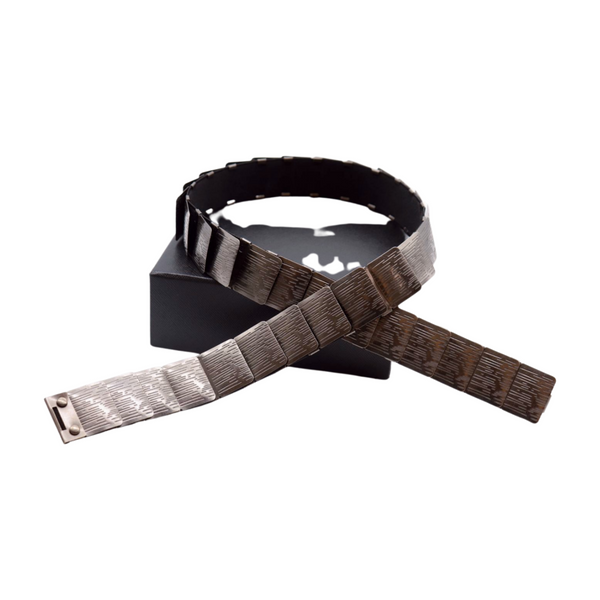 Brand New Women Pewter Black Color Metal Elastic Waistband Skinny Belt Size S M