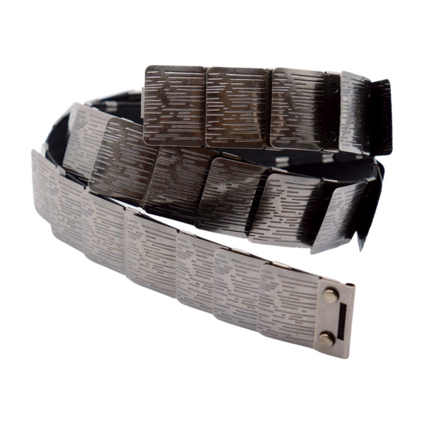 Brand New Women Pewter Black Color Metal Elastic Waistband Skinny Belt Size S M