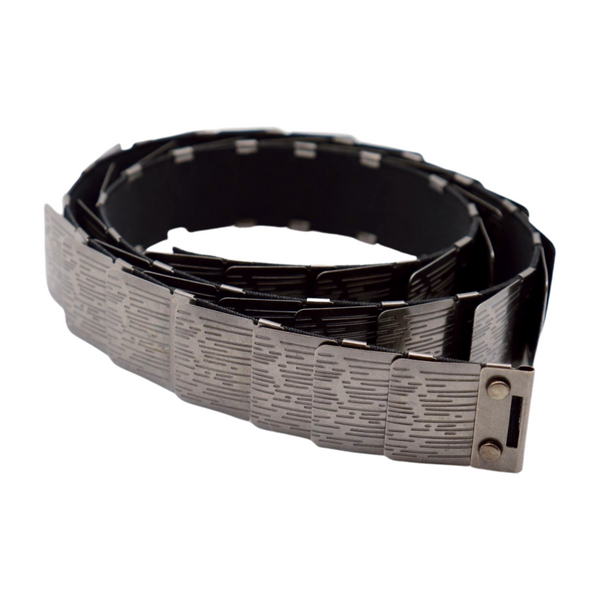 Brand New Women Pewter Black Color Metal Elastic Waistband Skinny Belt Size S M