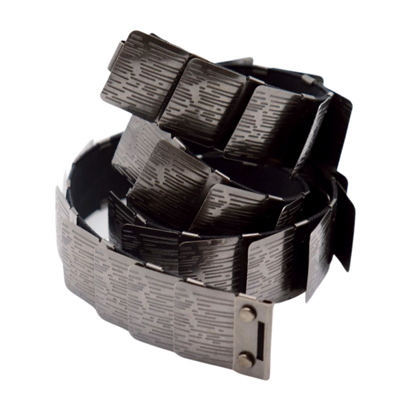 Brand New Women Pewter Black Color Metal Elastic Waistband Skinny Belt Size S M