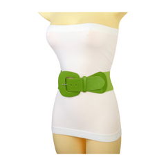 Brand New Women Olive Green Elastic Waistband Wide Fashion Belt Big Buckle Size S M    -   WB27
