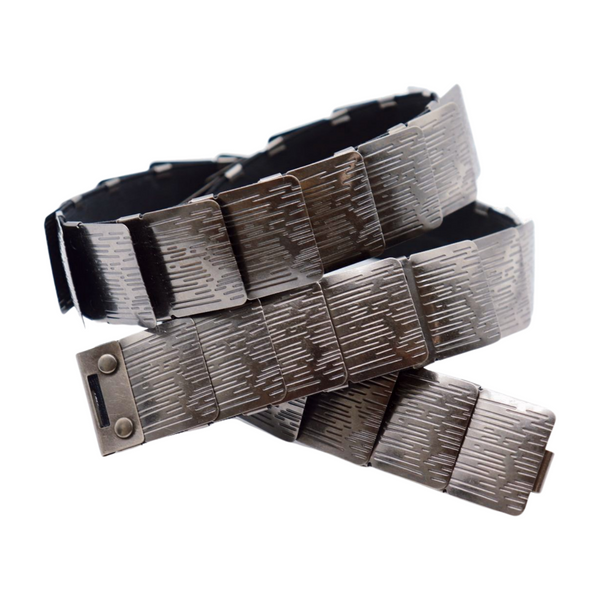 Brand New Women Pewter Black Color Metal Elastic Waistband Skinny Belt Size S M