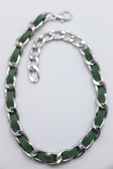 Brand New Women 2PCS Silver Boot Chain Bracelet Green Fabric Band Charm Shoe Anklet PAIR BC49