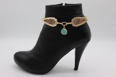 Brand New Women 2PCS Gold Boot Chain Bracelet Arrowhead Charm Turquoise Shoe Anklet BC60