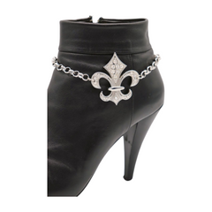 Brand New Women Silver Metal 2PCS Boot Chain Bracelet Shoe Fleur De Lis Lily Charm Fashion Jewelry Set - A PAIR   BC4