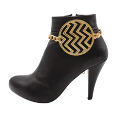 Brand New Women 2PCS Gold Metal Boot Chain Bracelet Shoe Anklet Round Chevron Charm Set Fashion Jewelry - A PAIR     BC21