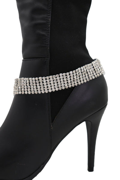 Brand New Women Silver Metal Boot Chain Bracelet Shoe Bling Rhinestones Charm