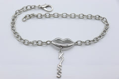 Brand New Women 2PCS Silver Metal Boot Chain Bracelet Lips Kiss Charm Shoe Anklet BC76