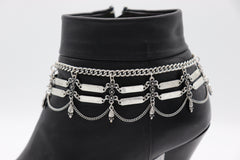 Brand New Women 2PCS Silver Metal Boot Chain Bracelet Ethnic Flower Charm Shoe Anklet BC75