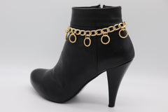 Brand New Women 2PC Gold Boot Chain Bracelet 5 Ring Circle Charm Shoe Anklet BC69