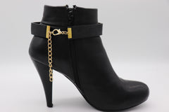 Brand New Women 2PCS Gold Boot Chain Bracelet Black Band Lion Head Charm Shoe Anklet PAIR  BC59