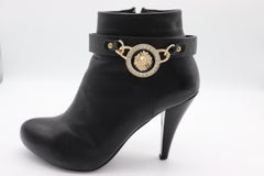 Brand New Women 2PCS Gold Boot Chain Bracelet Black Band Lion Head Charm Shoe Anklet PAIR  BC59