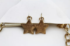 Brand New Cream Pearl-Look Star Necklace And Earrings Set, Gold-Tone Fashion Jewelry    -   WN6