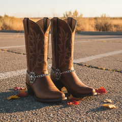 Brand New Women 2PCS Silver Metal Boot Chain Bracelet Shoe Anklet Bling Fleur De Lis Charm Set Lily Fashion Jewelry - A PAIR     BC40