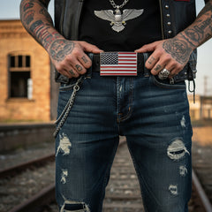 NEW Women Men Silver Metal Western Fashion Buckle 3D United States Flag USA Casual