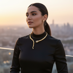 NEW Women Gold Metal Wrap Around Short Snake Necklace + Earrings Set