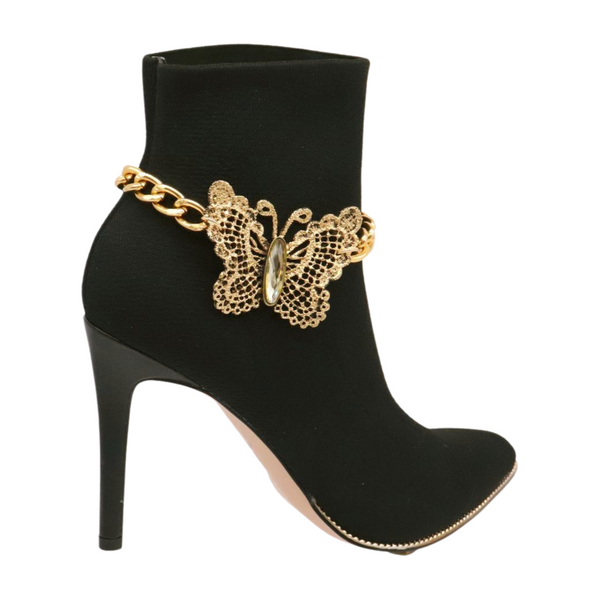 Women Gold Metal Chain Boot Bracelet Shoe Butterfly Charm