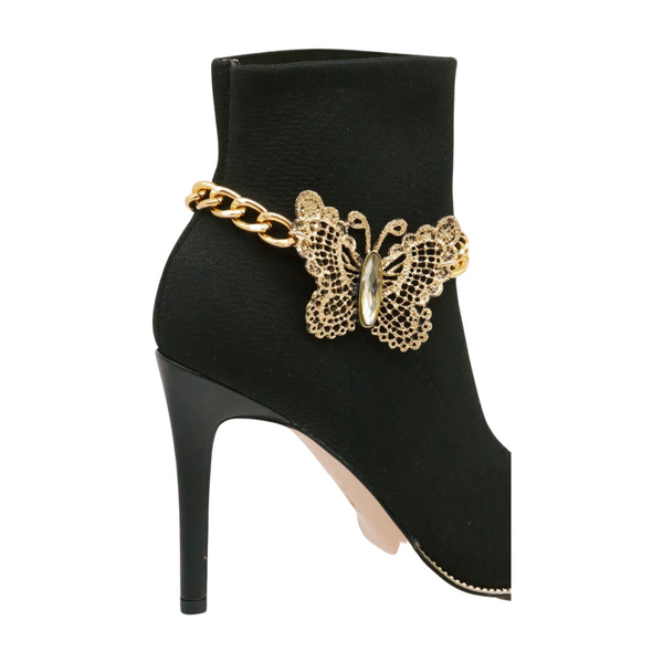Women Gold Metal Chain Boot Bracelet Shoe Butterfly Charm